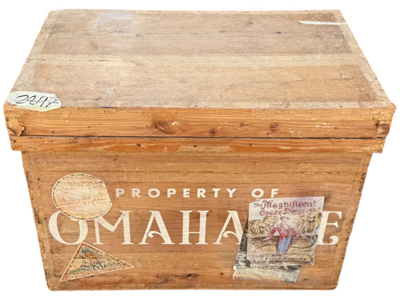 Vintage Wooden Circus Travel Trunks with Stickers Props, Prop Hire