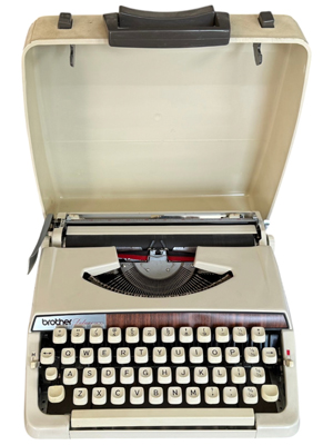 Cream Brother Deluxe 900 Typewriter in Custom Case Props, Prop Hire