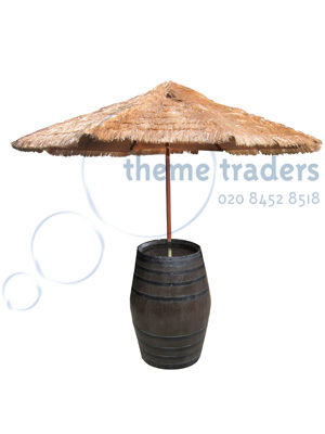 Raffia Parasol with Barrel Stand Props, Prop Hire