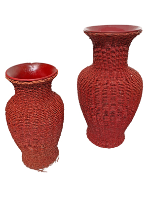 Red Wicker Covered Vases Props, Prop Hire