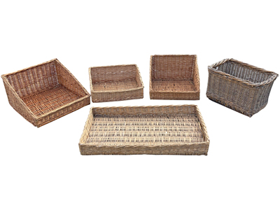 Large Wicker Slanted Display Trays Props, Prop Hire