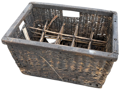 Ancient World Wicker Basket With Bottle Compartments Props, Prop Hire