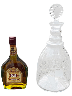 Infinity Dram Glass Crested Decanter Props, Prop Hire